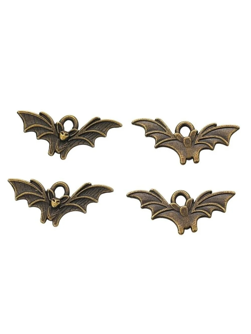 4 Gothic Antiqued Brass Bronze Vampire Bat 21mm Flying Winged Goth Horror Charms